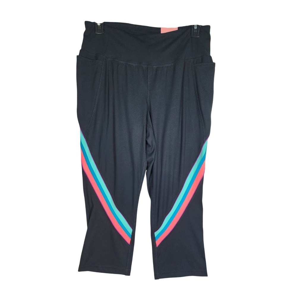 LIVI Lane Bryant 18 20 Capri Leggings Black Stripe Activewear Pocket Gym Curvy